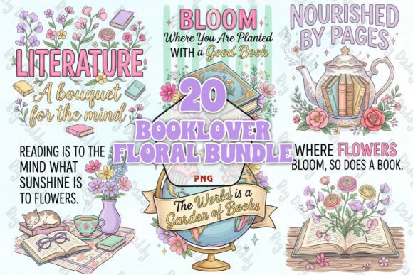 Download Booklover Floral Bundle PNG - Bundle Collection