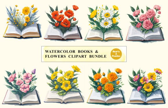 Download Watercolor Book &amp; Flowers Clipart Bundle - Bundle Collection