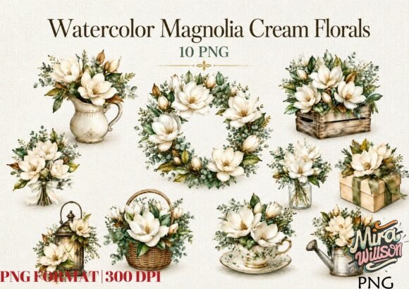 Download Watercolor Magnolia Petal Cluster Bundle - Bundle Collection
