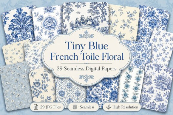 Download Tiny Blue French Toile Floral Bundle - Bundle Collection