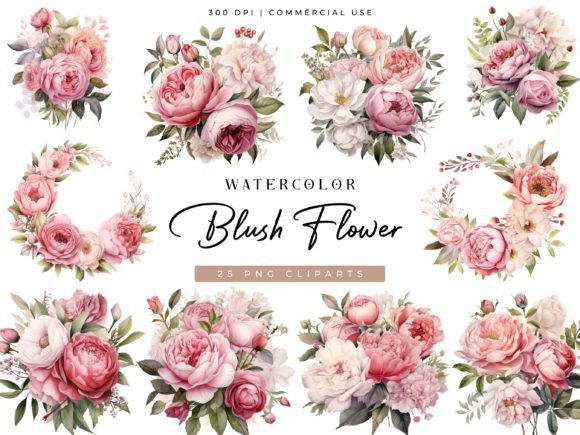 Download Watercolor Blush Flower Clipart Bundle - Bundle Collection