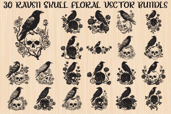 Download Gothic Raven Skull Floral Bundle - Bundle Collection