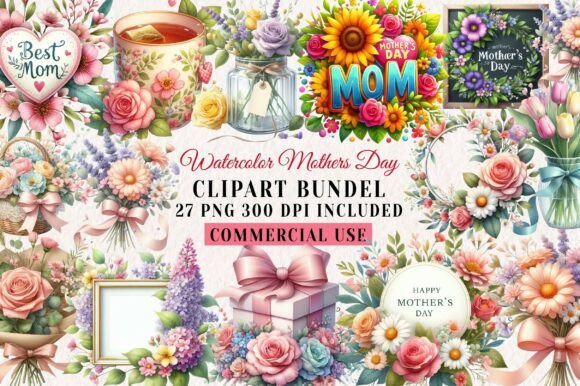 Download Watercolor Mothers Day PNG Bundle - Bundle Collection