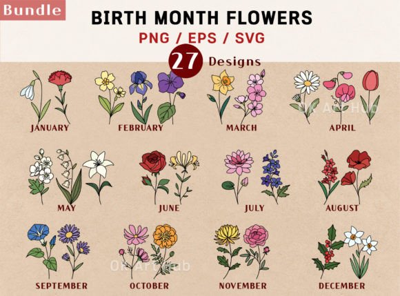 Download Birth Flowers Vector Bundle Clipart - Bundle Collection