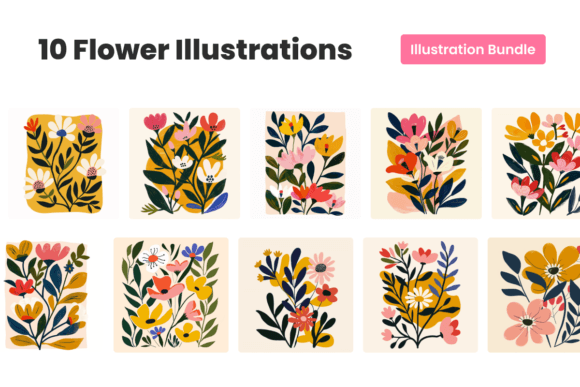 Download 10 Flower Illustrations Art Print Bundle - Bundle Collection