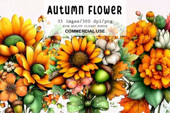 Download Whimsical Autumn Flower Clipart Bundle - Bundle Collection
