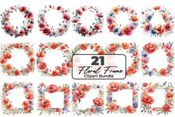 Download Red Poppy Flowers Frame Clipart Bundle - Bundle Collection