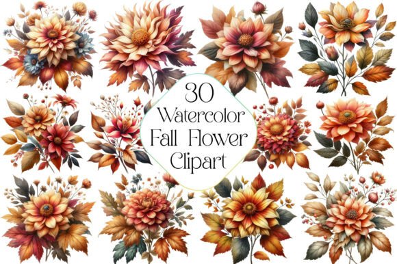 Download Watercolor Fall Flower Clipart Bundle - Bundle Collection