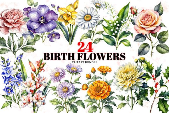 Download Birth Month Flower Clipart Bundle - Bundle Collection