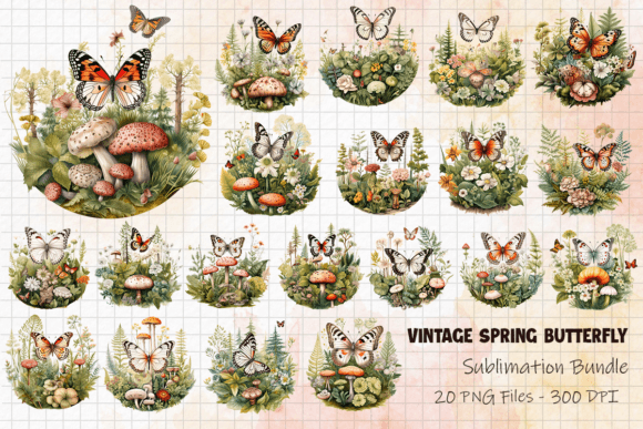 Download Vintage Spring Butterfly Cliparts Bundle - Bundle Collection