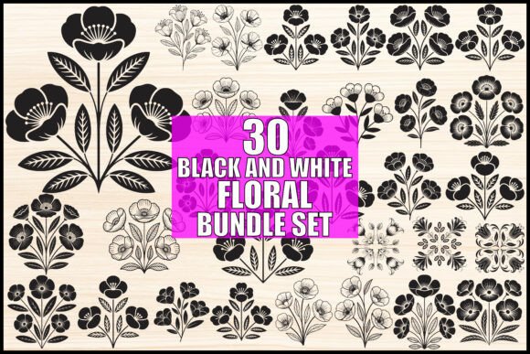 Download Black and White Floral Bundle Set - Bundle Collection