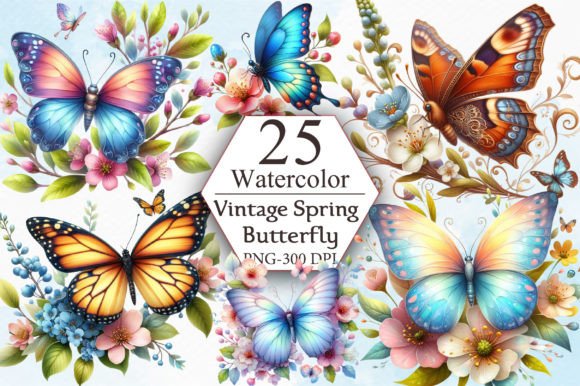 Download Vintage Spring Butterfly Cliparts Bundle - Bundle Collection