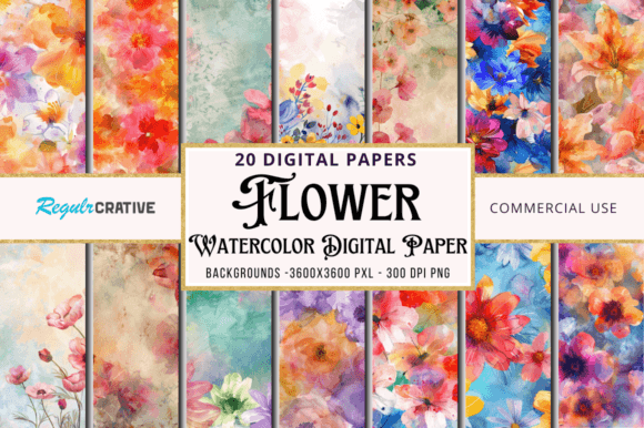 Download Flower Watercolor Digital Papers Bundle - Bundle Collection