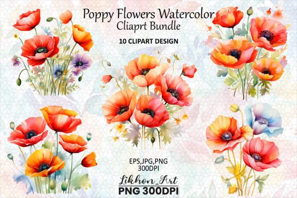 Download Poppy Flowers Watercolor Cliaprt Bundle - Bundle Collection