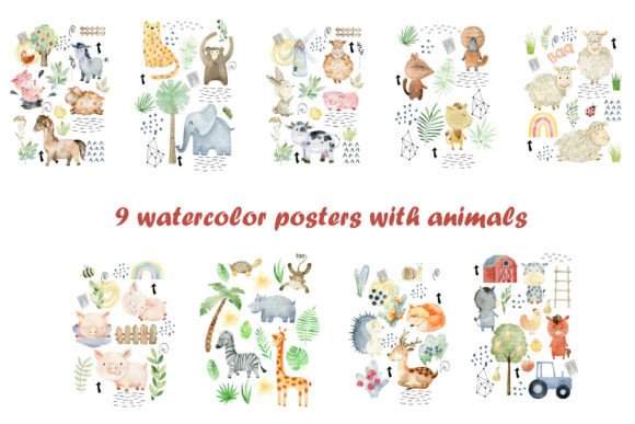 Download 9 Posters with Watercolor Animals. - Posters Collection