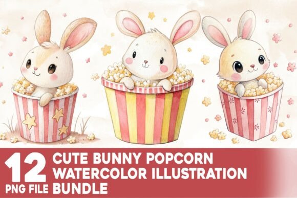 Download Cute Bunny Popcorn Watercolor Bundle - Bundle Collection