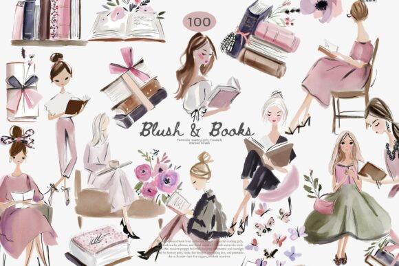 Download Blush Book Lover Clipart Bundle - Bundle Collection