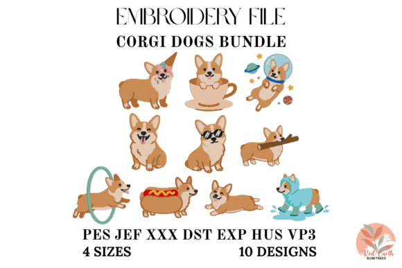 Download Mini Corgi Embroidery Bundle 10 Designs - Bundle Collection