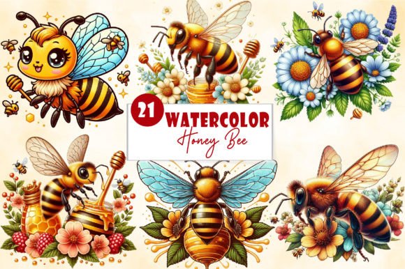 Download Watercolor Cute Honey Bee Clipart Bundle - Bundle Collection