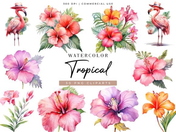 Download Watercolor Tropical Clipart Bundle - Bundle Collection