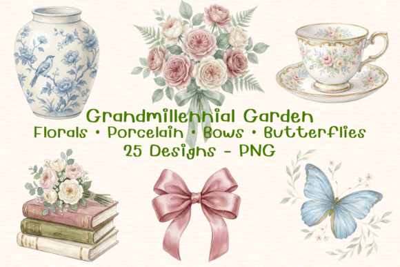Download Grandmillennial Garden Clipart Bundle - Bundle Collection