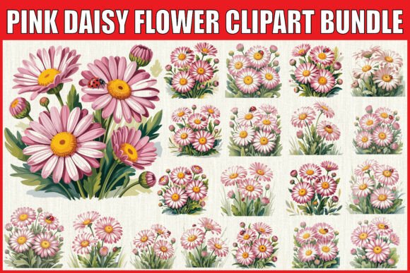 Download Pink Daisy Flower Clipart Bundle - Bundle Collection