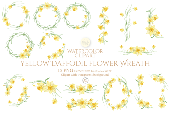Download Yellow Daffodil Wreath Clipart Set - Premium Bundle