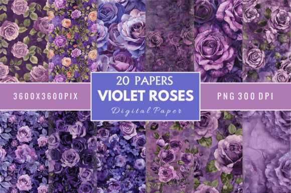 Download Violet Roses Digital Paper Bundle - Bundle Collection