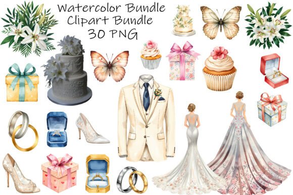Download Watercolor Wedding Clipart Bundle - Bundle Collection
